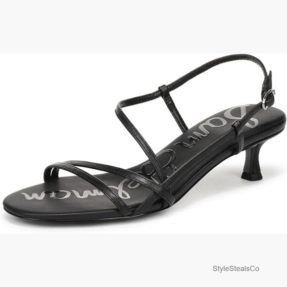 Leather Kitten Heel Sandals with Buckle Closure Open Toe